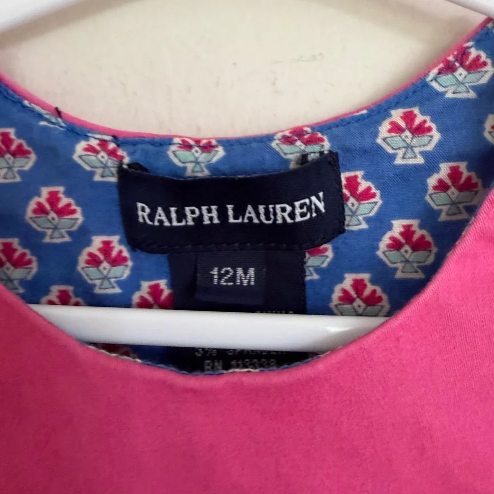 Ralph Lauren Baby Girls Pink Jumper Dress 12M Side Ties Floral Lining